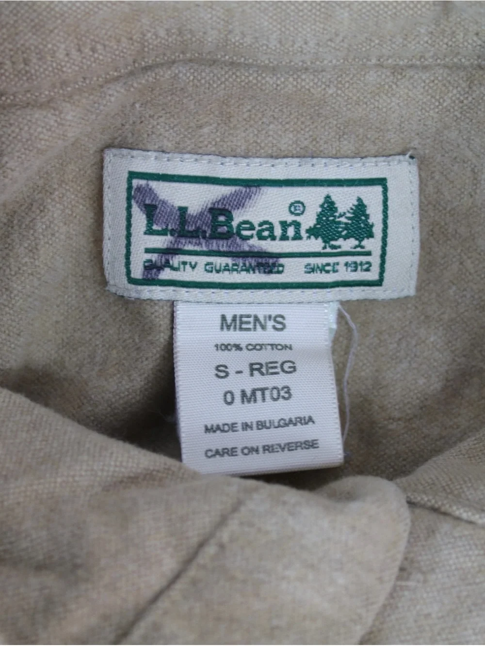 L.L. Bean Tan 100% Cotton Heavy Duty Long Sleeve Button Up Shirt Mens Size S